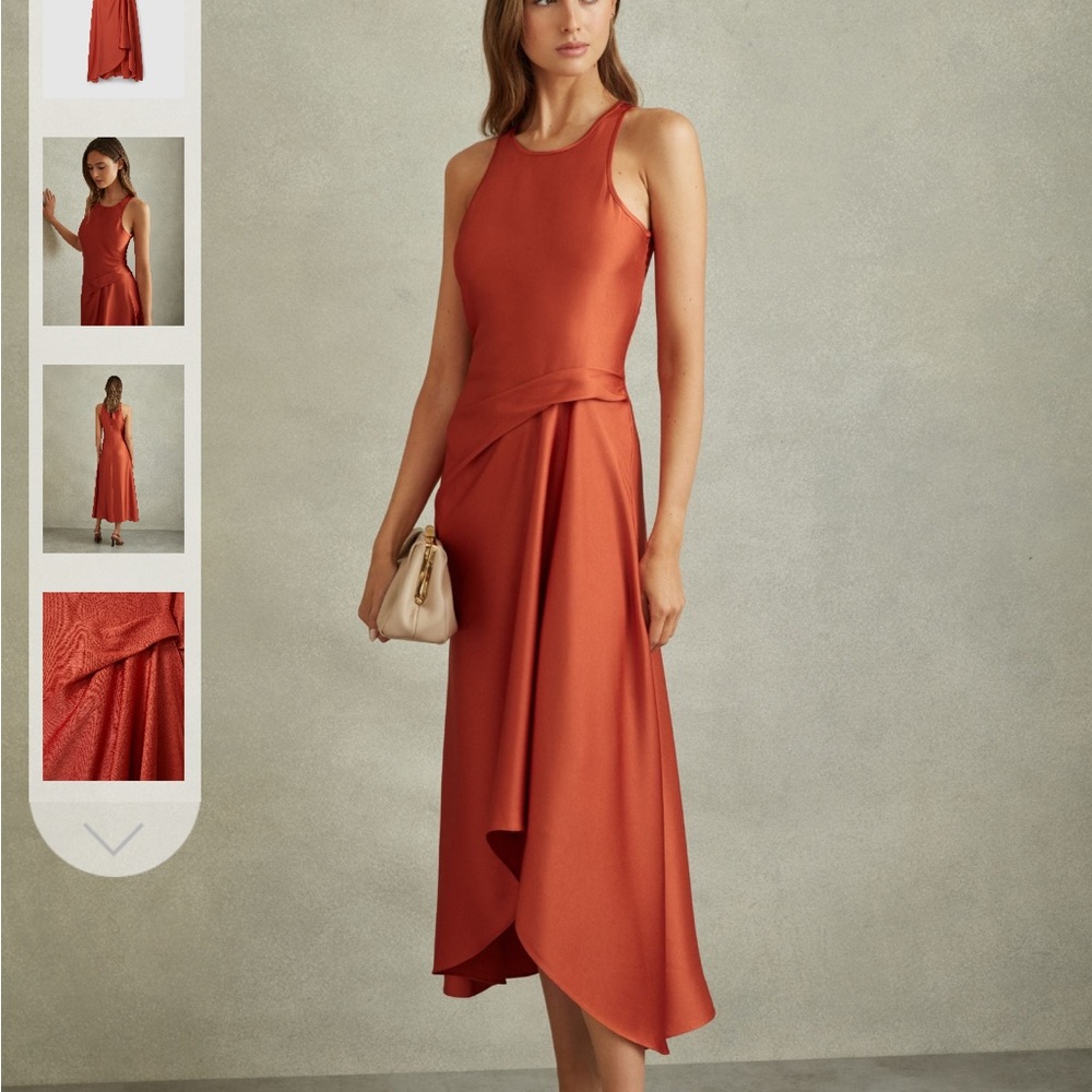 Reiss Micah Satin Tuck Dress Midi Dress BNWT